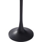 Round accent table with a sculptural black pedestal base and a smooth white marble top, shown in product detail, lifestyle, and material close-ups.