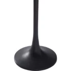 Round accent table with a sculptural black pedestal base and a smooth white marble top, shown in product detail, lifestyle, and material close-ups.