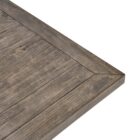 Rustic rectangular dining table with a thick wooden top and two carved pedestal legs connected by a stretcher base.