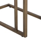 Modern white C-shaped end table with a thin metal base in a bronze finish and a sleek white top.