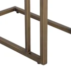 Modern white C-shaped end table with a thin metal base in a bronze finish and a sleek white top.