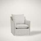 Four Seasons Mona swivel glider chair in soft off-white textured fabric with plush cushion and modern curved arms