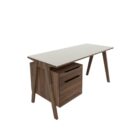 Modern walnut and cream office desk with slim legs and integrated storage drawers