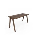 Minimalist walnut office desk with slim tapered legs and modern design.