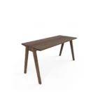 Minimalist walnut office desk with slim tapered legs and modern design.
