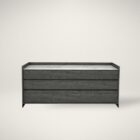 Modern dark wood dresser with clean lines, three spacious drawers, and a marble top.