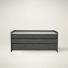 Modern dark wood dresser with clean lines, three spacious drawers, and a marble top.