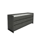 Modern dark wood dresser with clean lines, three spacious drawers, and a marble top.