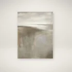 Abstract neutral-toned landscape painting with soft brushstrokes blending horizon, sky, and reflective water elements in beige, taupe, and grey tone