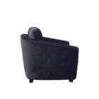Modern club chair with plush cushions, curved arms, and dark wooden legs.