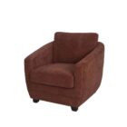 Modern club chair with plush cushions, curved arms, and dark wooden legs.