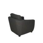 Modern club chair with plush cushions, curved arms, and dark wooden legs.