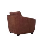 Modern club chair with plush cushions, curved arms, and dark wooden legs.