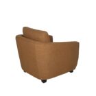 Modern club chair with plush cushions, curved arms, and dark wooden legs.