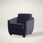 Modern club chair with plush cushions, curved arms, and dark wooden legs.