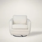Modern white swivel glider armchair with plush cushions and textured upholstery