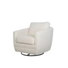 Modern white swivel glider armchair with plush cushions and textured upholstery