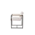 The LH Imports Breve Dining Chair features a softly curved upholstered seat in a neutral tone, supported by warm wood legs with a mid-century silhouette.