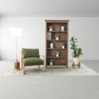 Mid-century inspired club chair with weathered wood frame and deep green cushions