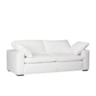 Plush white two-seat sofa with deep cushions, oversized arms, and a minimalist silhouette.