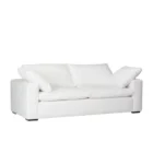 Plush white two-seat sofa with deep cushions, oversized arms, and a minimalist silhouette.