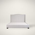 Elegant beige upholstered Layla Bed with curved headboard and minimalist styling.