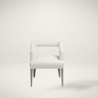 Elegant modern dining armchair with sculpted backrest and plush ivory upholstery, shown in both a lifestyle interior and isolated product view.