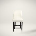 Stool in Cream Fabric with Black Wood Legs, Highlighting Nailhead Trim.