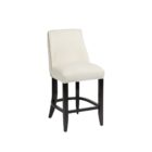 Stool in Cream Fabric with Black Wood Legs, Highlighting Nailhead Trim.