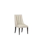 rinity Dining Chair, featuring a vertically channeled backrest, smooth cream upholstery, and tapered dark wood legs.