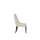 rinity Dining Chair, featuring a vertically channeled backrest, smooth cream upholstery, and tapered dark wood legs.