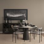 Black metal sideboard with four glass-front doors featuring X-cross detailing and slim tapered legs.