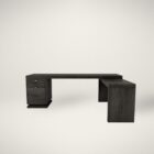 Dark wood L-shaped executive desk with integrated drawers and return credenza.