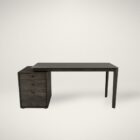 Modern charcoal-stained desk with matte black top and integrated three-drawer pedestal.