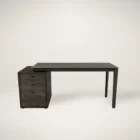 Modern charcoal-stained desk with matte black top and integrated three-drawer pedestal.