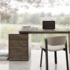 Tall 3-drawer charcoal wood cabinet with minimalist, modern line