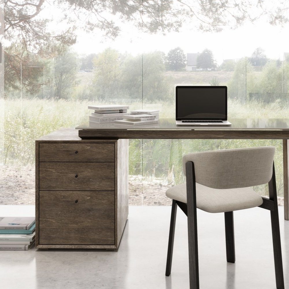 Tall 3-drawer charcoal wood cabinet with minimalist, modern line