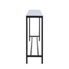 Slim black metal console table with a clean mirrored top and minimalist frame.