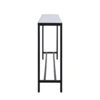 Slim black metal console table with a clean mirrored top and minimalist frame.