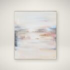 Abstract wall art featuring soft, blended pastel hues of cream, blush, gold, and muted blue with hand-painted texture and subtle metallic accents.