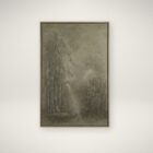 Framed textured canvas artwork depicting a misty forest scene in deep olive and earthy green tones.