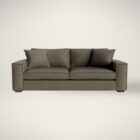 Contemporary deep-seat sofa in earthy olive-brown upholstery with wide arms and four plush back cushions.
