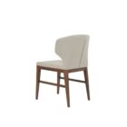 Amed Stretcher Dining Chair featuring a curved cream upholstered backrest and walnut wood frame with horizontal stretcher support.