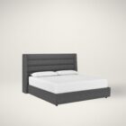Emmit Bed footboard in dark grey upholstered fabric.
