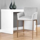 Gesa Stool with grey upholstered seat and gold-finished legs