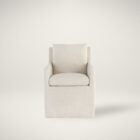 Glenrose Wheeled Dining Chair in a soft, ivory textured fabric with a boxed frame and recessed arms.