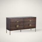Dark wood dresser with six spacious drawers and elegant metal hardware.