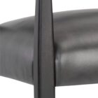 A modern barstool with black wood frame, dark leather upholstery, and a low backrest.