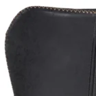 Diamond-stitched black leather seat upholstery, with quilted seat and brass footrest.