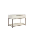 Rebel Nightstand – Large featuring a sleek ivory-toned drawer box, taupe metal frame, and open bottom shelf.